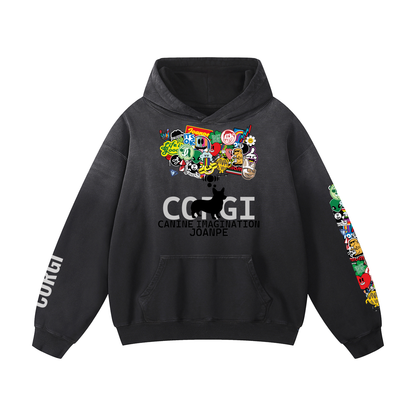 Heavyweight Sunfade Oversized Hoodie Corgi