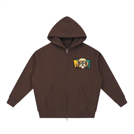 Oversized Fleece Boxy Hoodie Shih Tzu