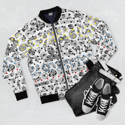 Graphic Collage Bomber Jacket — Retro Icons All-Over Print