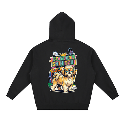 Oversized Fleece Boxy Hoodie Shih Tzu