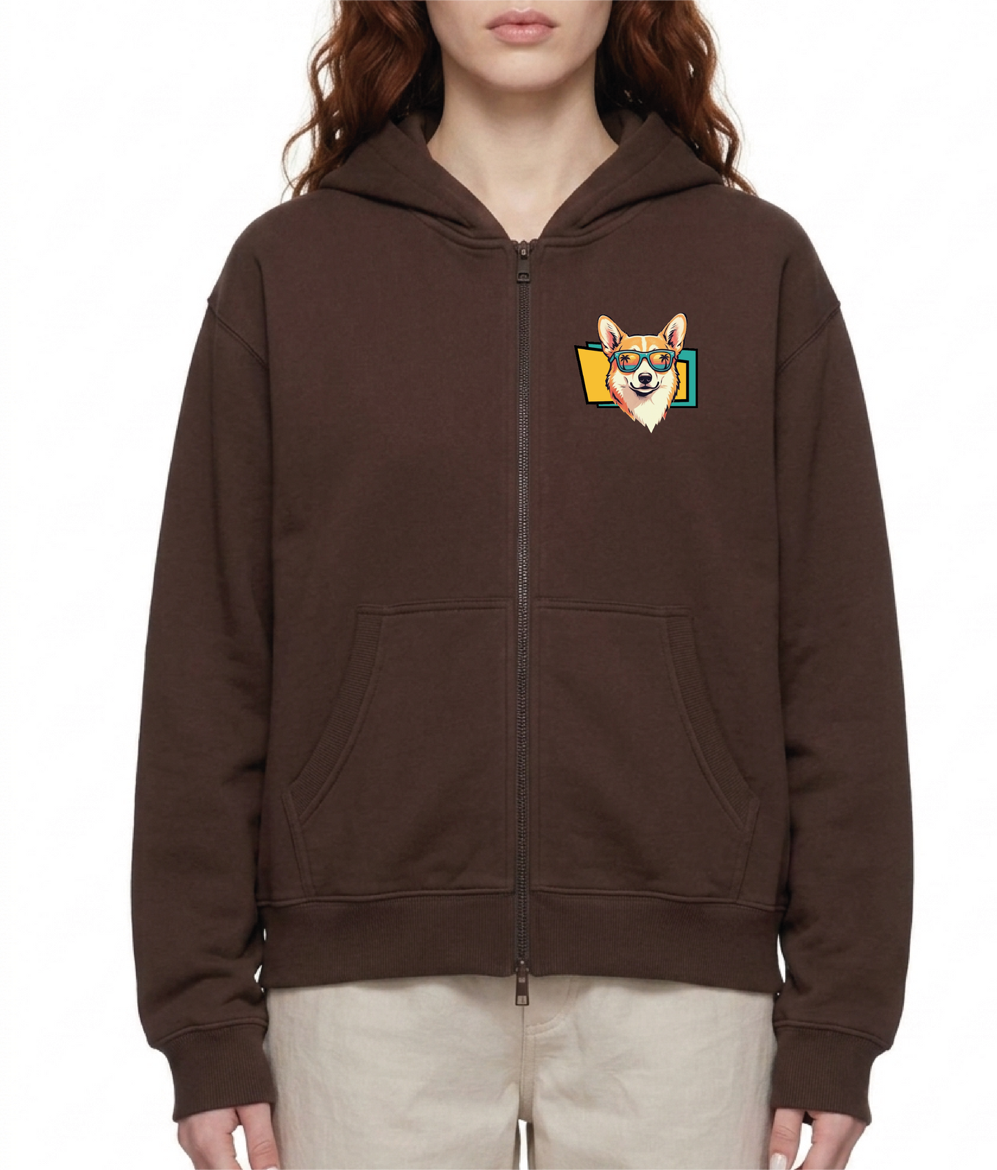 Oversized Fleece Boxy Hoodie Corgi
