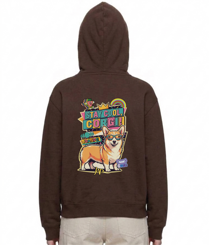 Oversized Fleece Boxy Hoodie Corgi