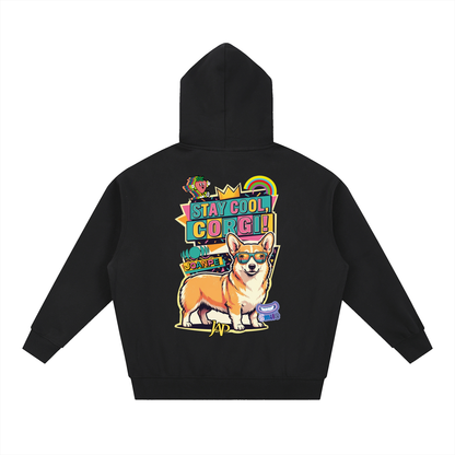 Oversized Fleece Boxy Hoodie Corgi