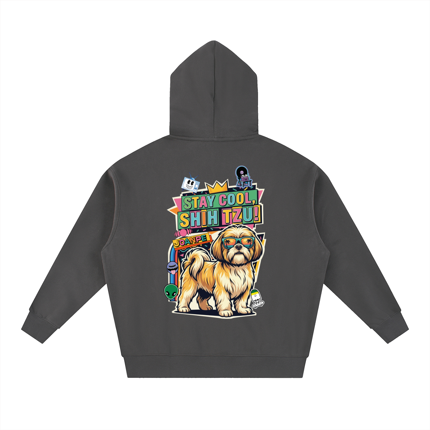 Oversized Fleece Boxy Hoodie Shih Tzu