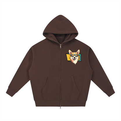 Oversized Fleece Boxy Hoodie Corgi
