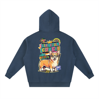 Oversized Fleece Boxy Hoodie Corgi