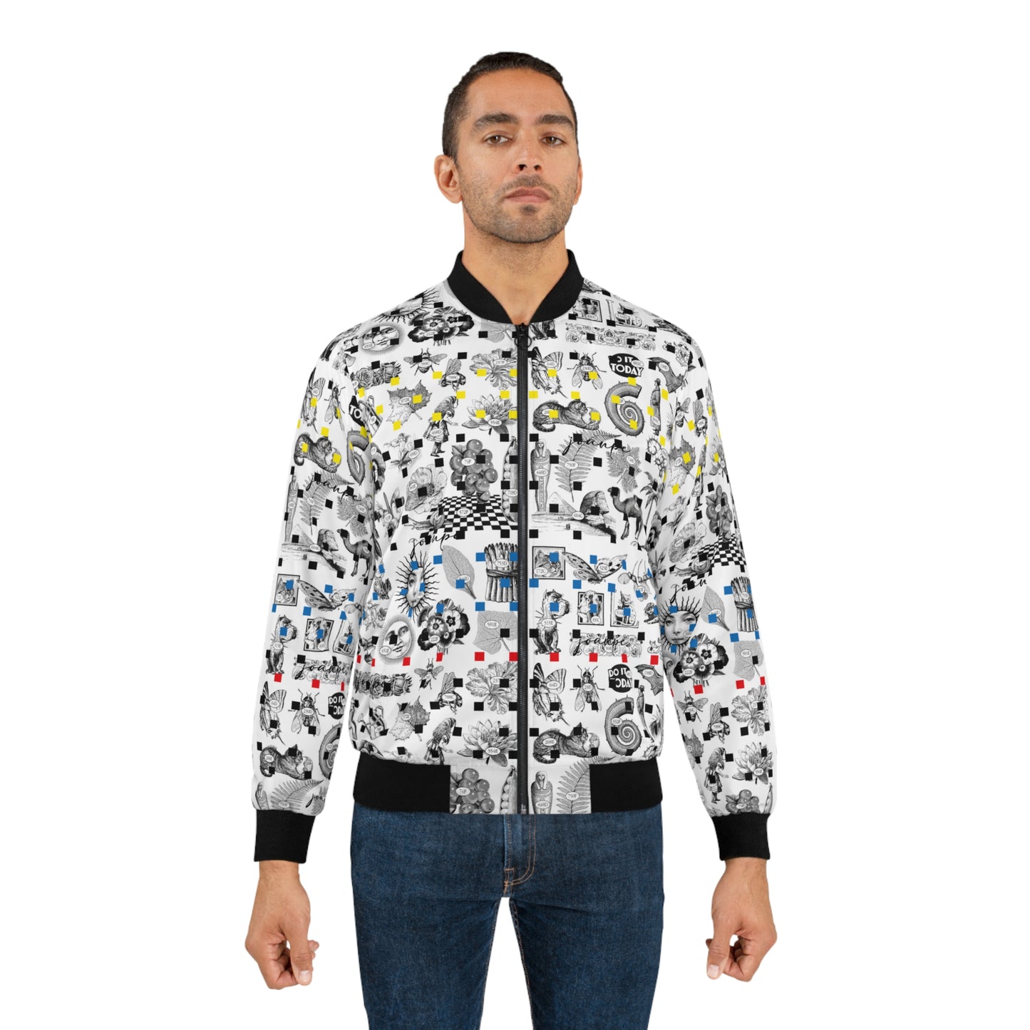 Graphic Collage Bomber Jacket — Retro Icons All-Over Print