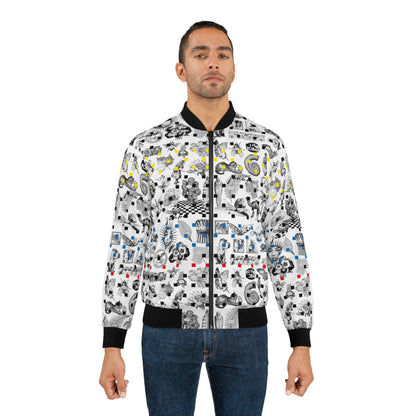 Graphic Collage Bomber Jacket — Retro Icons All-Over Print