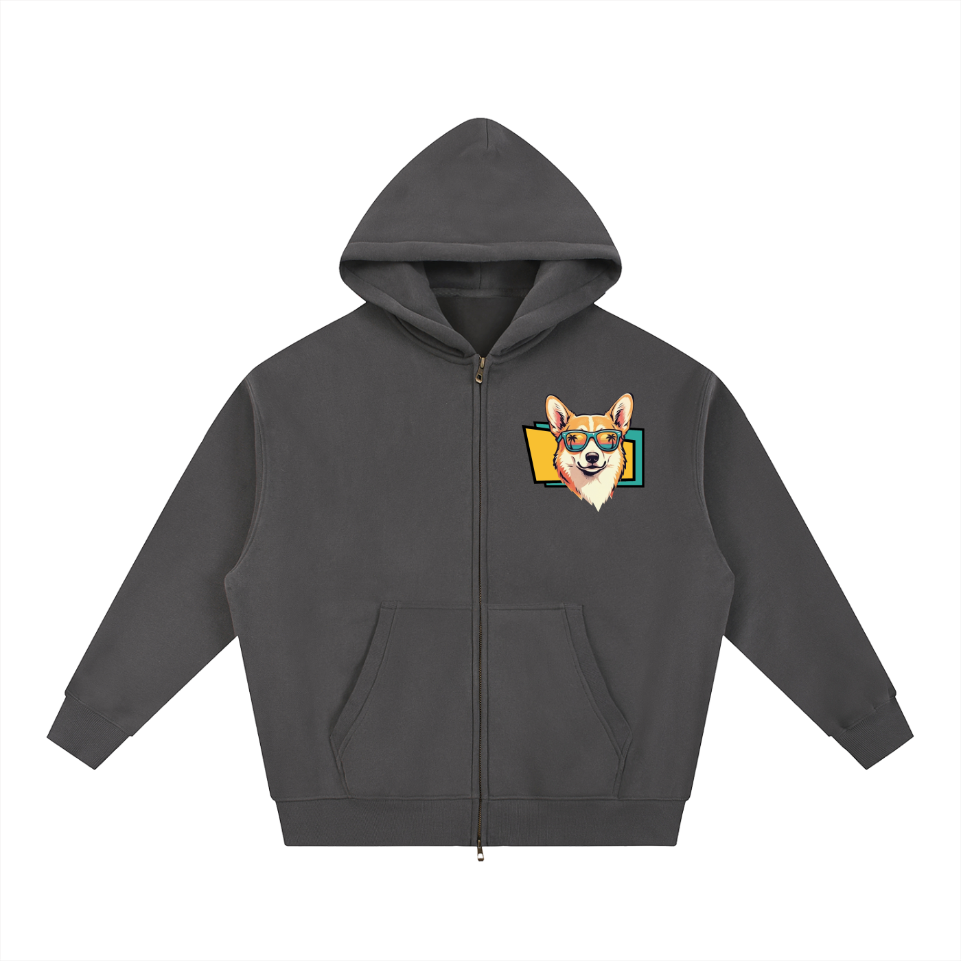 Oversized Fleece Boxy Hoodie Corgi