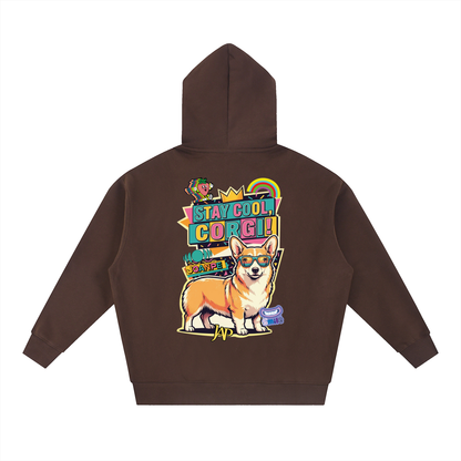 Oversized Fleece Boxy Hoodie Corgi