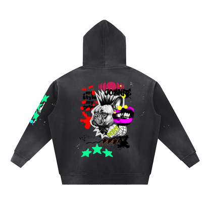 Vintage Washed Frayed Fleece Hoodie