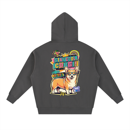 Oversized Fleece Boxy Hoodie Corgi