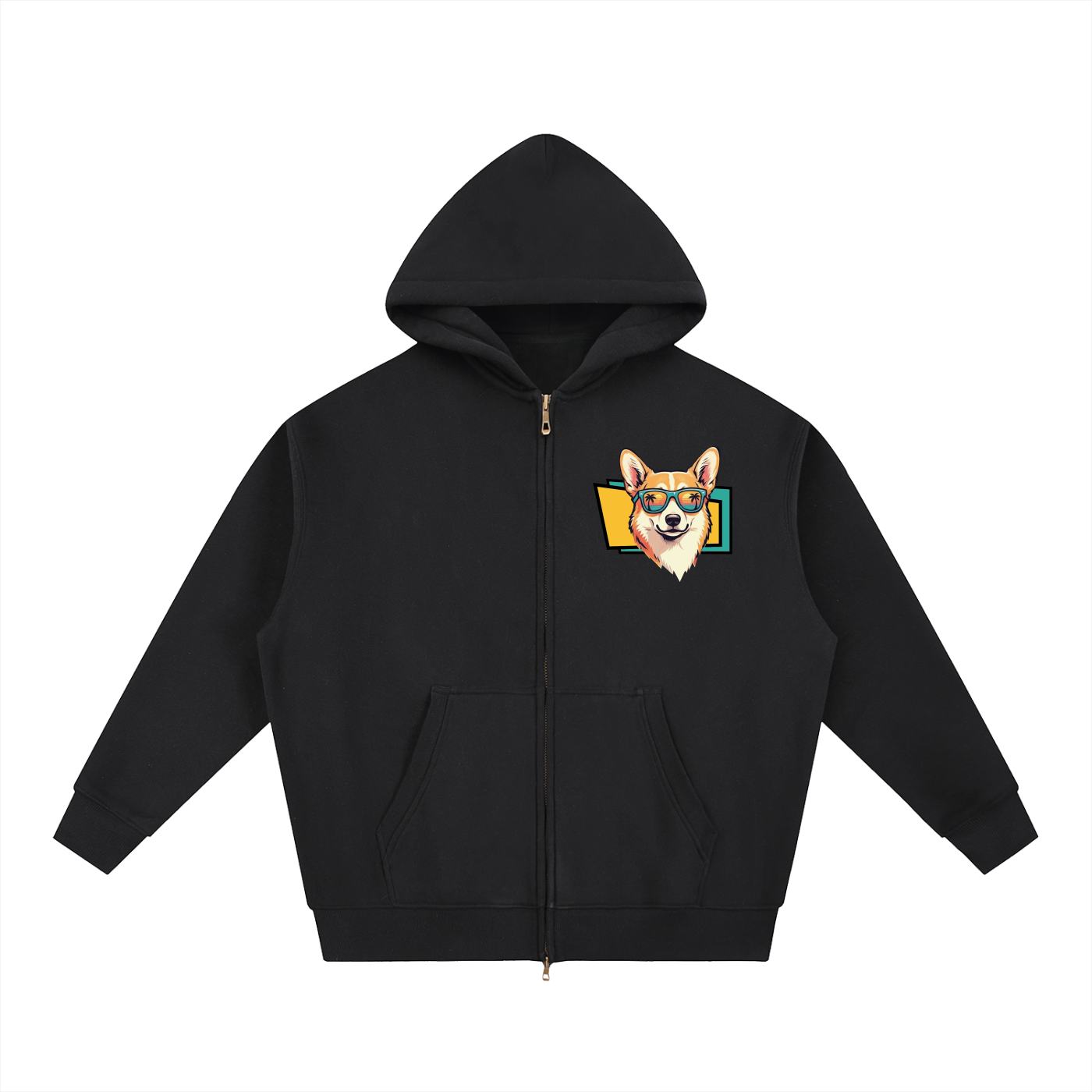 Oversized Fleece Boxy Hoodie Corgi