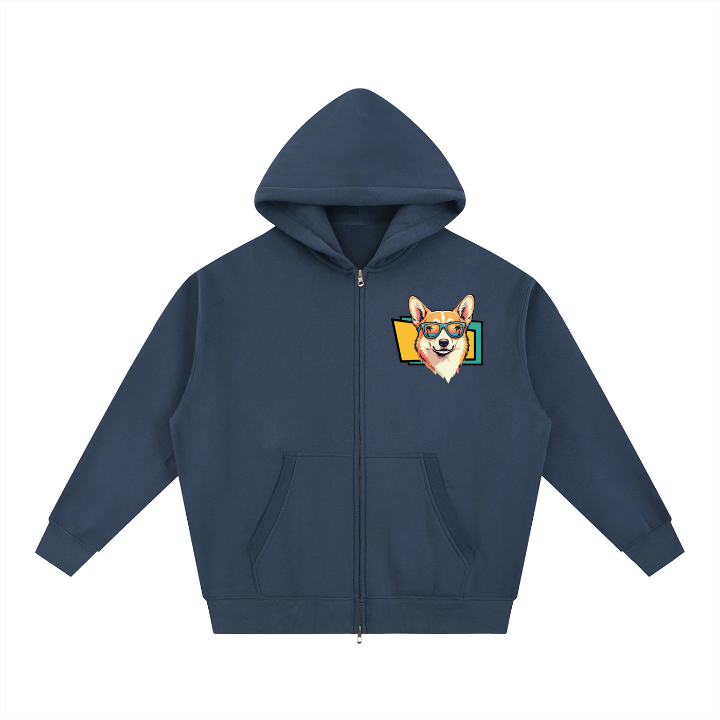 Oversized Fleece Boxy Hoodie Corgi