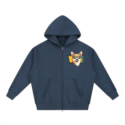 Oversized Fleece Boxy Hoodie Corgi