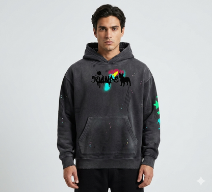 Vintage Washed Frayed Fleece Hoodie