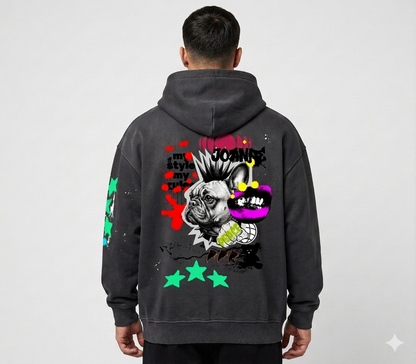 Vintage Washed Frayed Fleece Hoodie